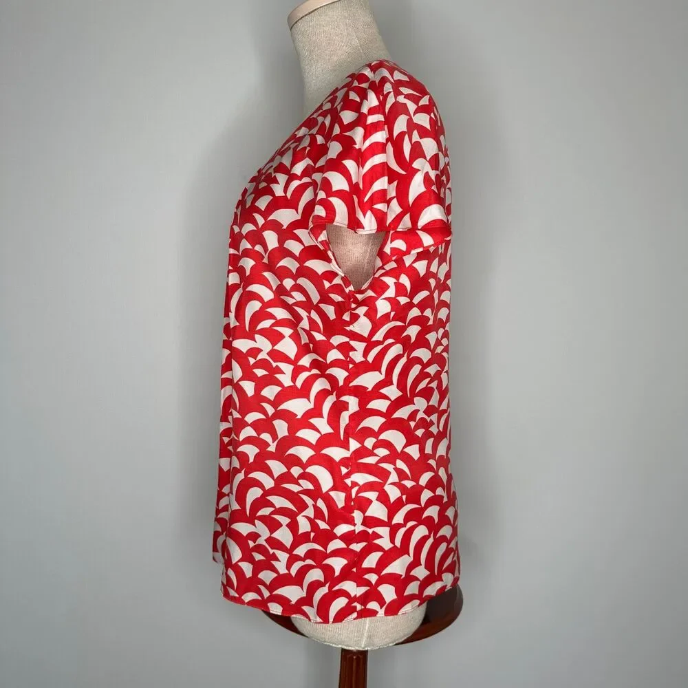 Boden Women's Silk Blend Scoop Neck Short Sleeve Print Top Size 8